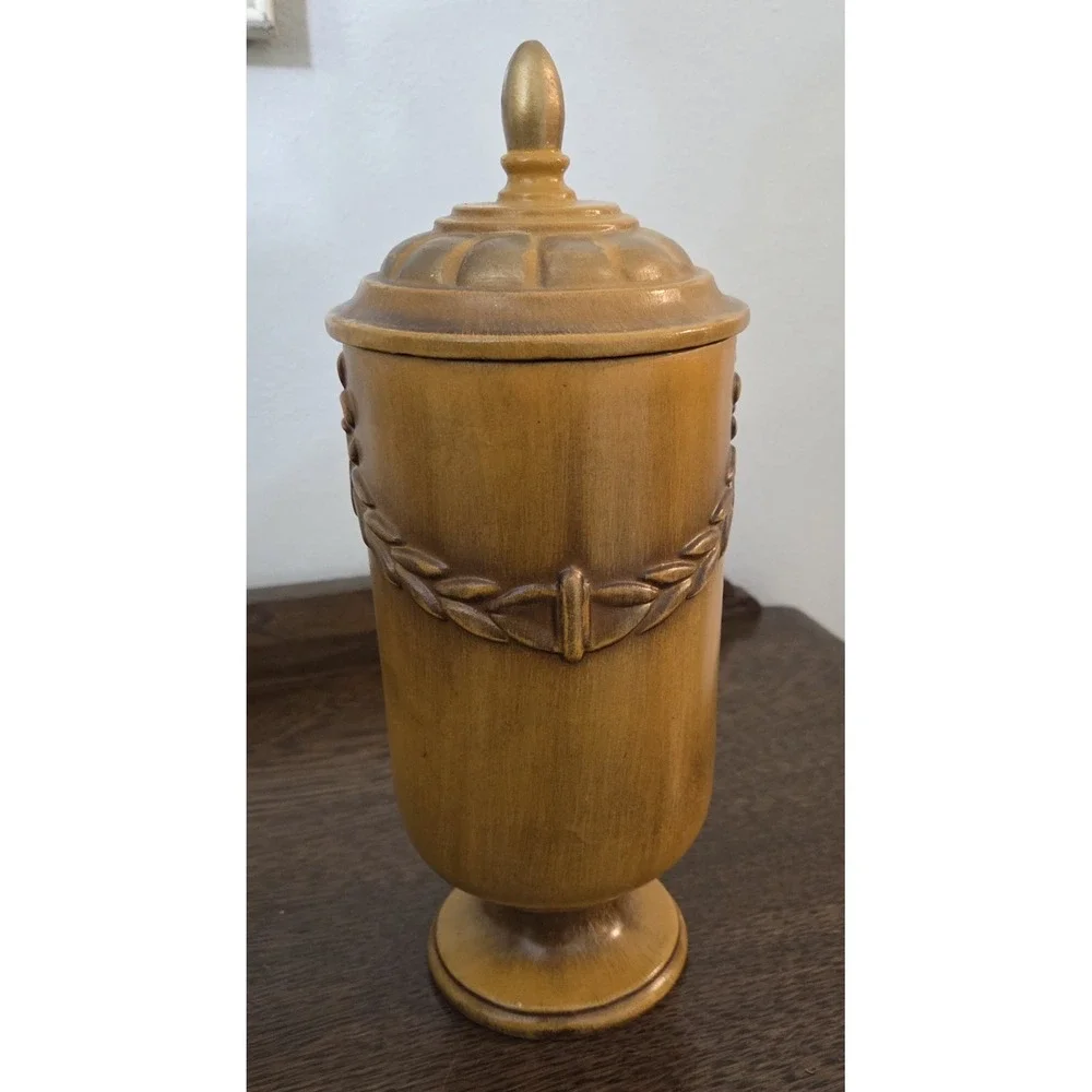 Vintage Haeger #724 Pedestal Footed Urn Lidded Fleur-de-lis Original Sticker Jar